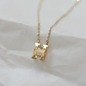 14k Gold H-Letter Halo Necklace, Gold Chain, Sparkle Chain Necklace Gift For Her